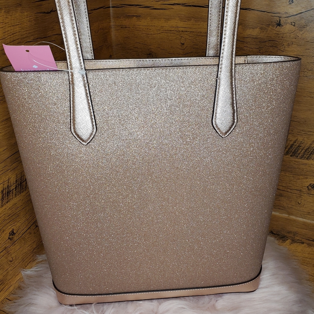 NWT kate spade Tinsel rose gold  Glitter Shoulder Tote Bag Handbag Holiday - Picture 4 of 6